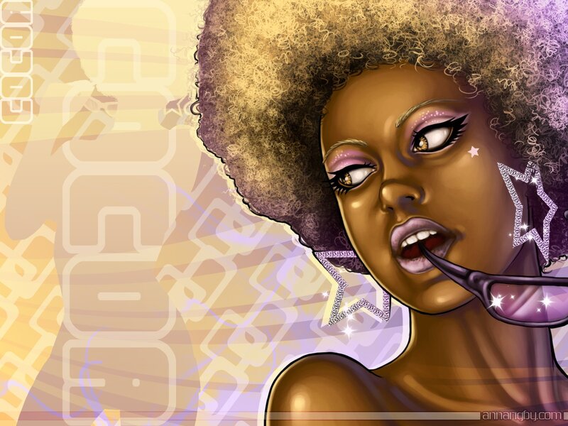 woman with afro and sunglasses