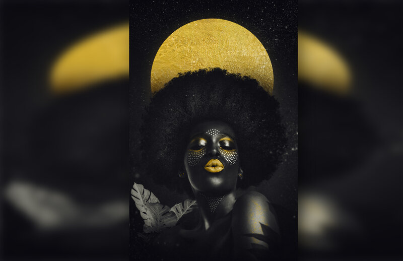 Woman with Afro Hairstyle — Black, Dramatic, Night