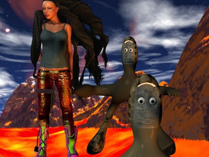woman with alien creatures