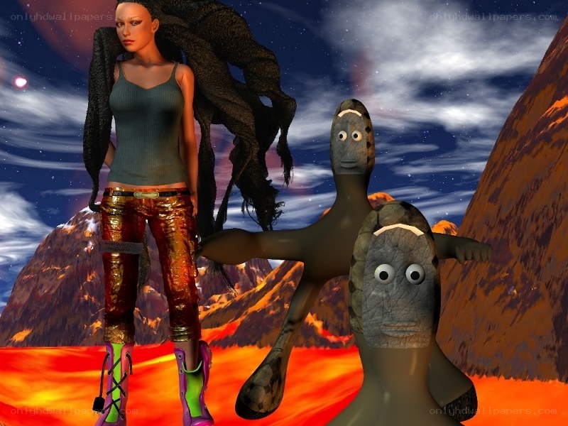 woman with alien creatures