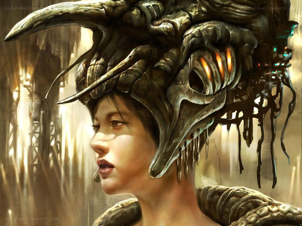 woman with alien helmet