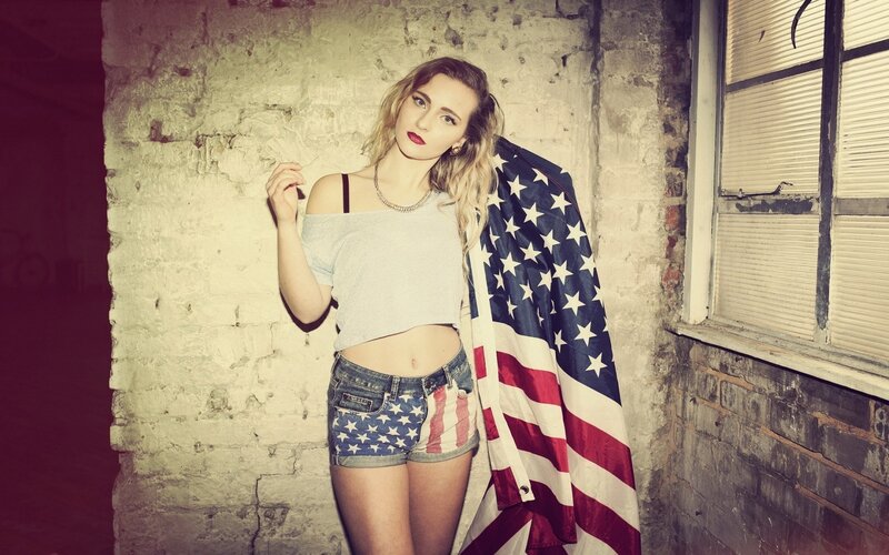 woman with american flag