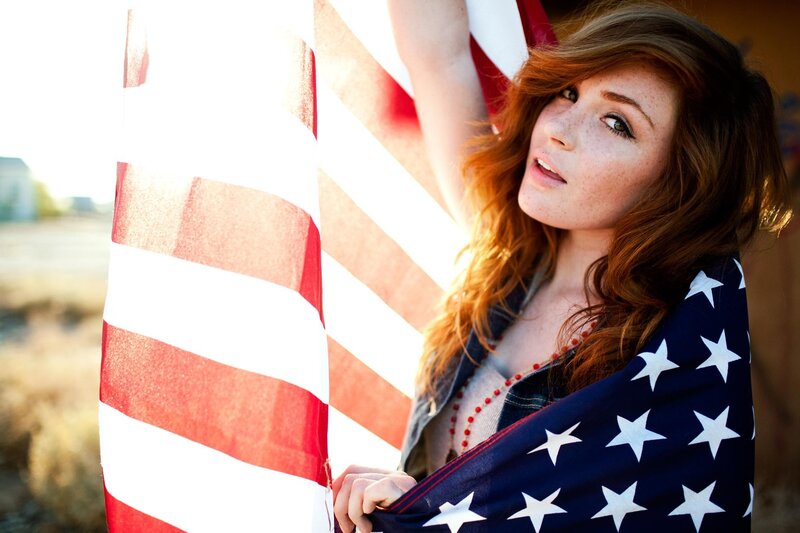 woman with american flag