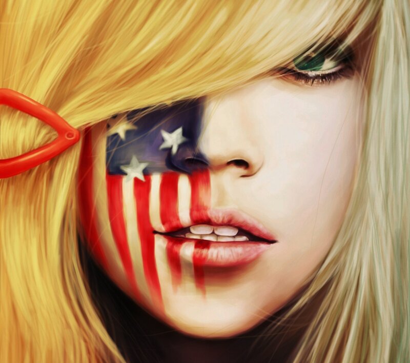 woman with american flag face paint