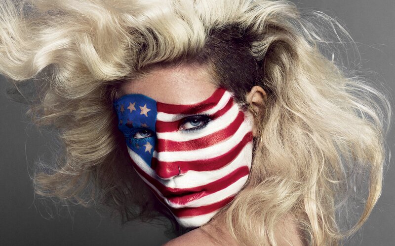woman with american flag face paint