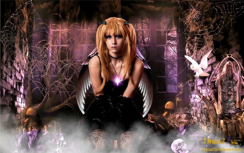Woman with Angel Wings — Black, Dark