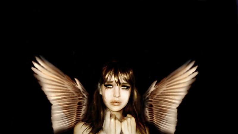 Woman with Angel Wings — Black, Dramatic, Digital Art, Makeup