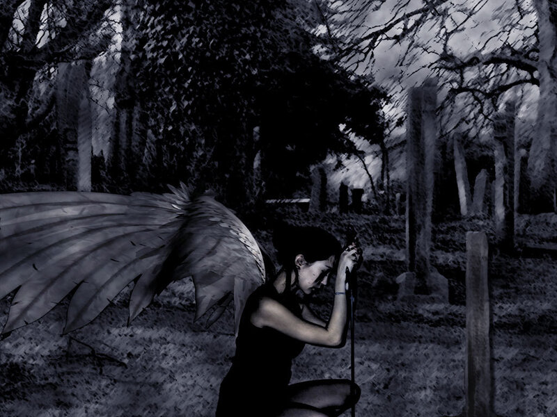 Woman with Angel Wings — Black, Somber, Night