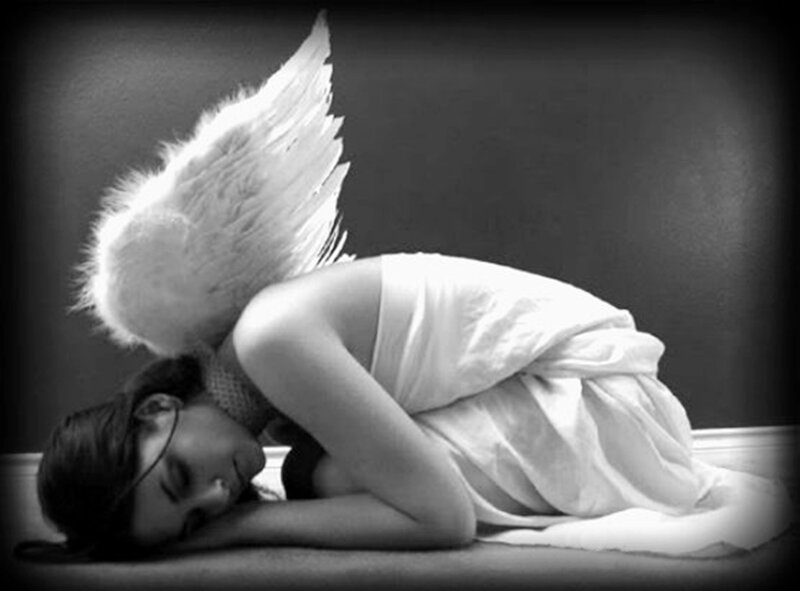 Woman with Angel Wings — Black, Somber