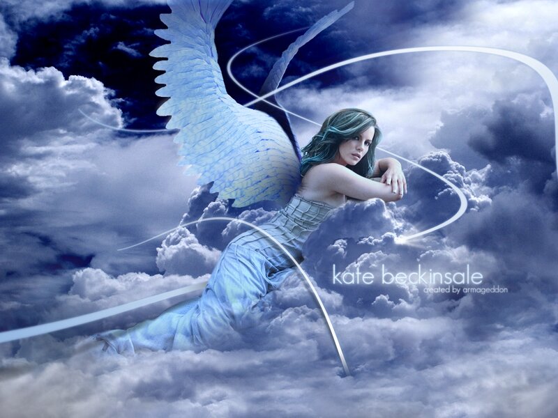 Woman with Angel Wings — Blue, Dramatic, Digital Art, Clouds