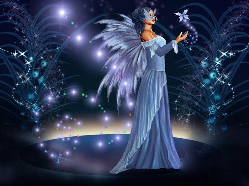 Woman with Angel Wings — Blue, Magical