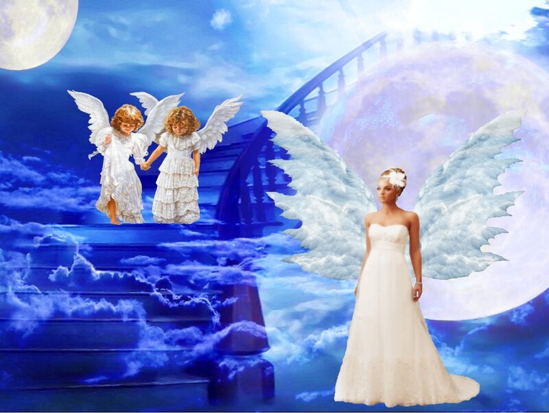 Woman with Angel Wings — Blue, Serene, Night, Digital Art, Angels