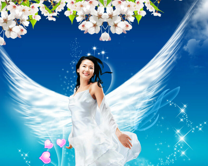 Woman with Angel Wings — Blue, Serene, Spring