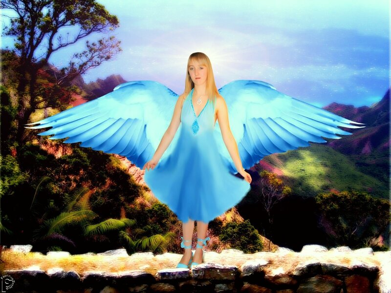 Woman with Angel Wings — Blue, Serene