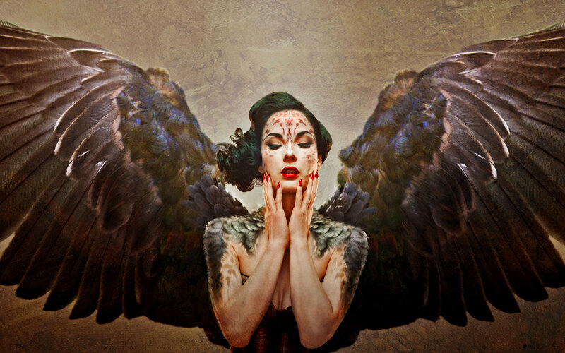 Woman with Angel Wings — Brown, Dramatic, Digital Art, Makeup