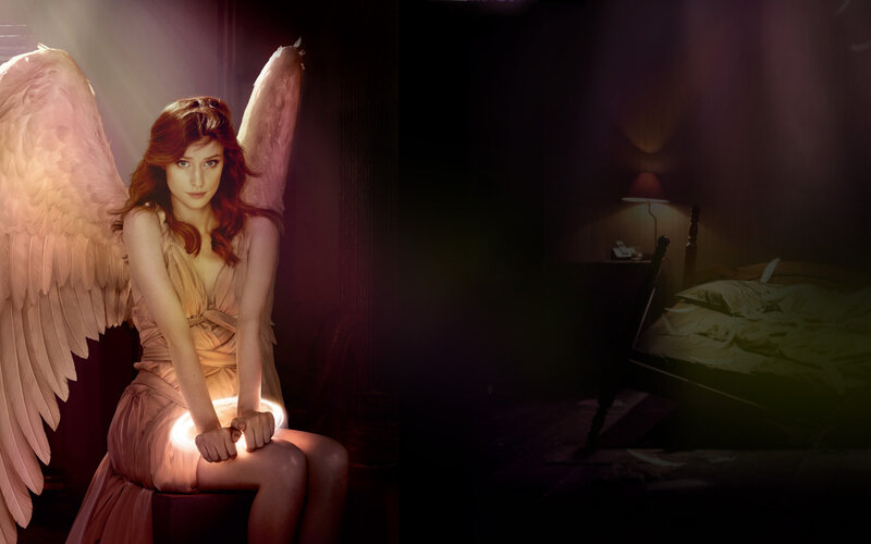 Woman with Angel Wings — Brown, Dramatic, Night, Photograph