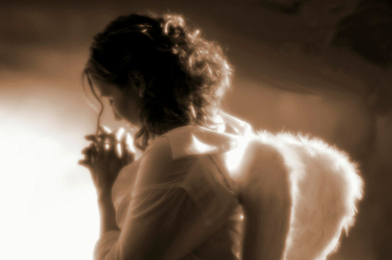 Woman with Angel Wings — Brown, Dramatic, Photograph, Hands