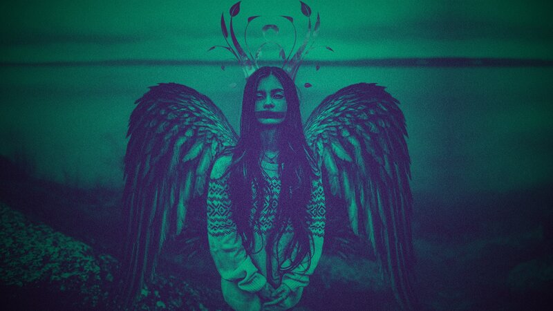 Woman with Angel Wings — Green, Dark