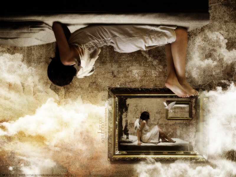 woman with angel wings in frame