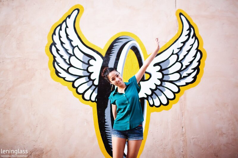 woman with angel wings mural