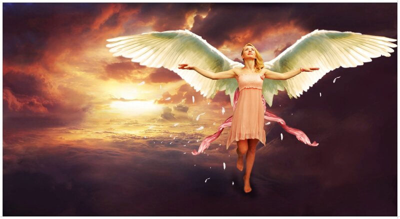 Woman with Angel Wings — Pink, Dramatic
