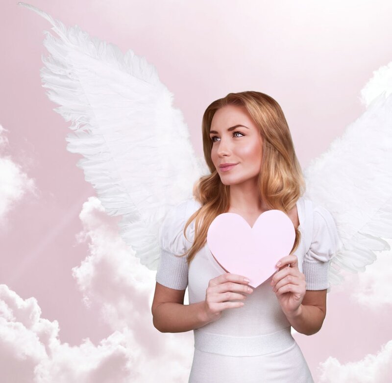 Woman with Angel Wings — Pink, Serene, Photograph