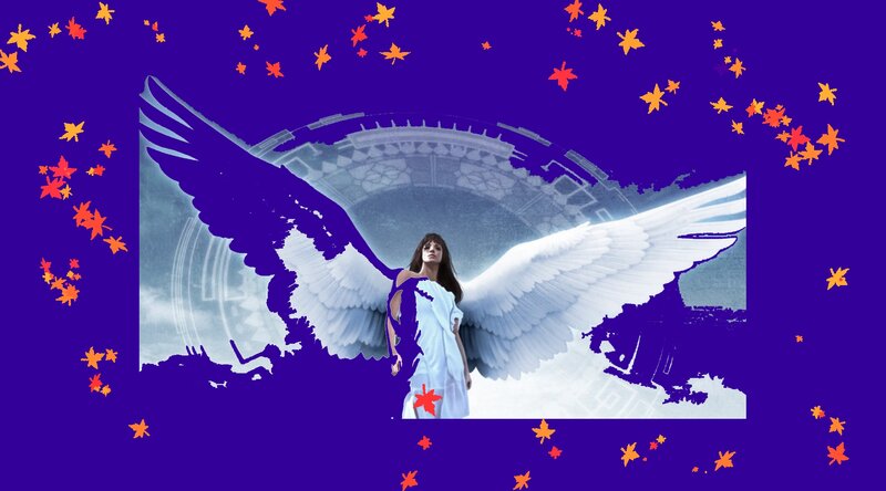 Woman with Angel Wings — Purple, Dramatic, Celestial