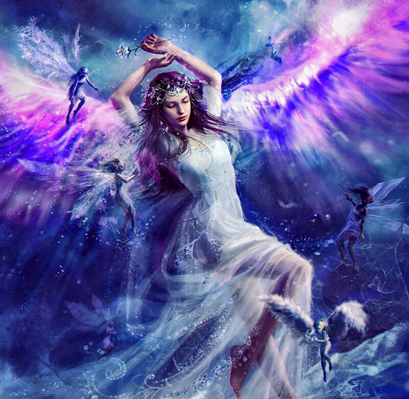 Woman with Angel Wings — Purple, Ethereal, Digital Art