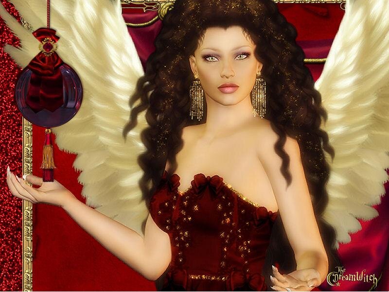 Woman with Angel Wings — Red, Dramatic, Digital Art, Angel Wings