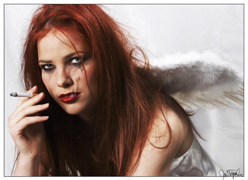 Woman with Angel Wings — Red, Dramatic, Photograph