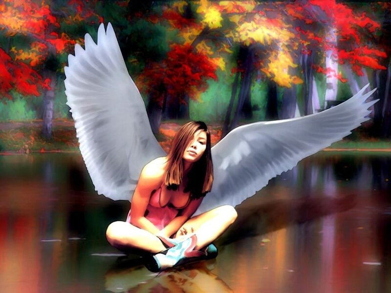 Woman with Angel Wings — Red, Serene, Autumn