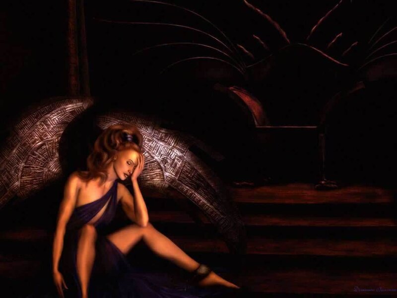 woman with angel wings sitting