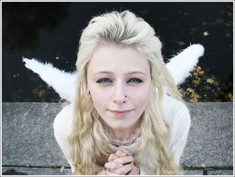 Woman with Angel Wings — White, Calm