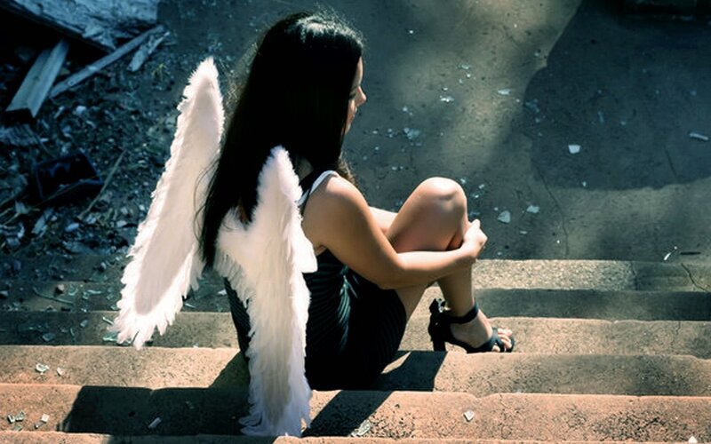 Woman with Angel Wings — White, Dramatic, Afternoon