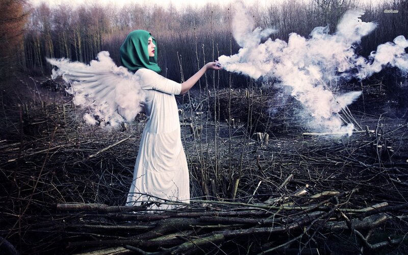 Woman with Angel Wings — White, Dramatic, Autumn