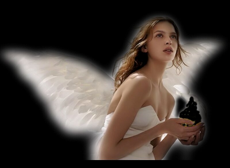 Woman with Angel Wings — White, Dramatic, Photograph, Dress, Cupcake