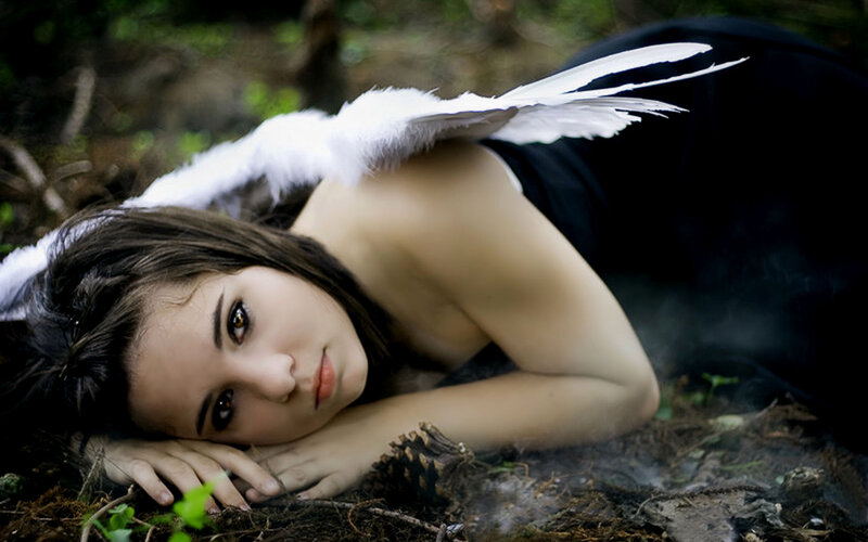 Woman with Angel Wings — White, Dramatic, Photograph, Forest