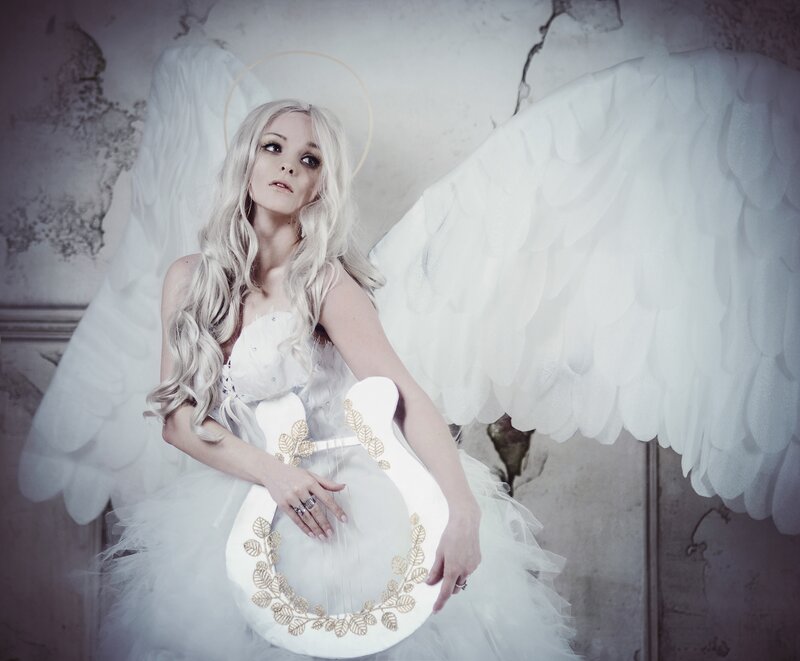 Woman with Angel Wings — White, Dramatic, Photograph, Halo