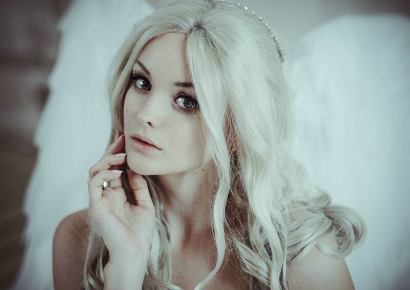Woman with Angel Wings — White, Dramatic, Photograph, Headband
