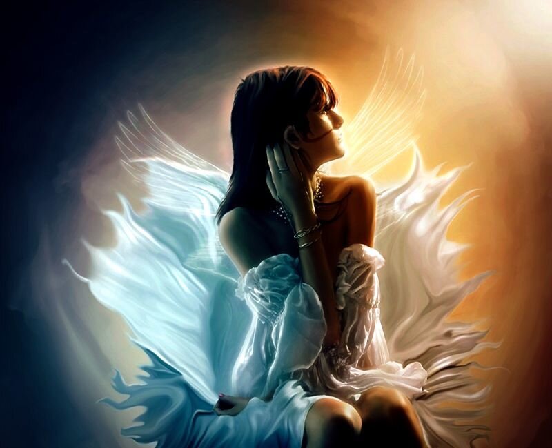 Woman with Angel Wings — White, Dramatic
