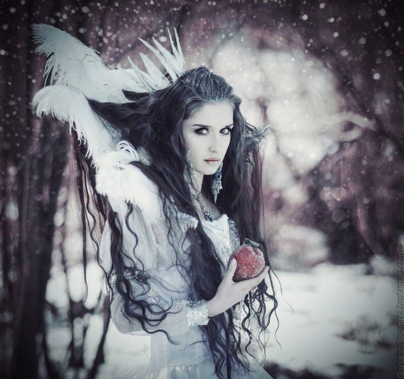 Woman with Angel Wings — White, Dramatic, Winter, Digital Art, Apple