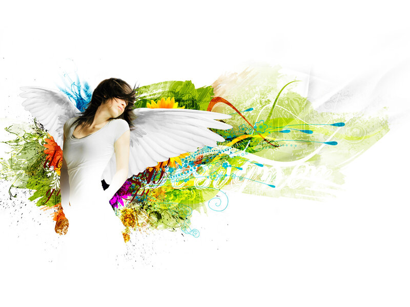 Woman with Angel Wings — White, Dynamic