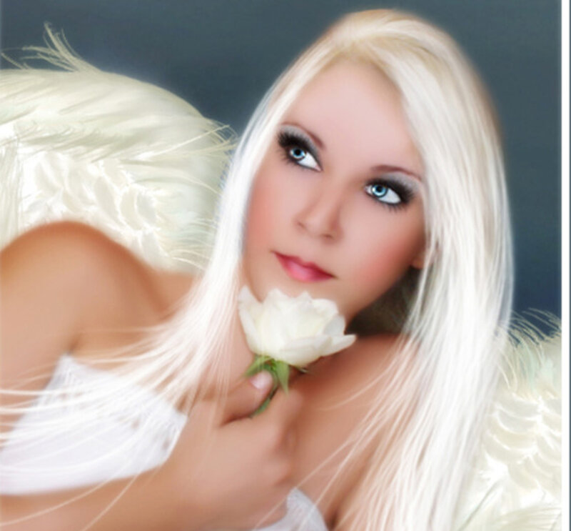 Woman with Angel Wings — White, Serene, Digital Art, White Rose