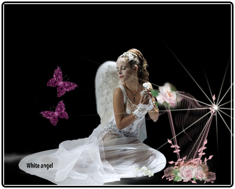 Woman with Angel Wings — White, Serene, Night, Digital Art