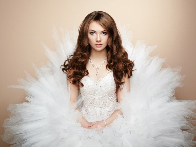 Woman with Angel Wings — White, Serene, Photograph, Dress, Necklace