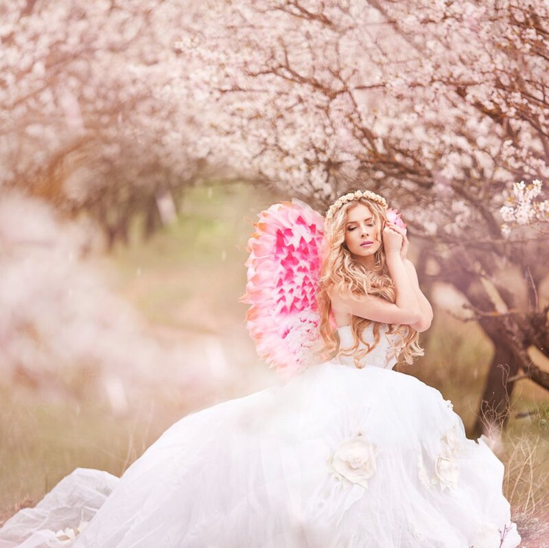 Woman with Angel Wings — White, Serene, Spring, Photograph