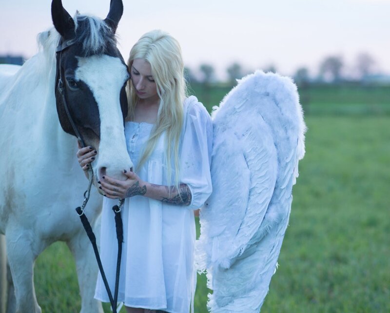 Woman with Angel Wings — White, Serene, Sunset, Photograph