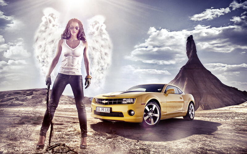 Woman with Angel Wings — Yellow, Dramatic, Afternoon, Photograph