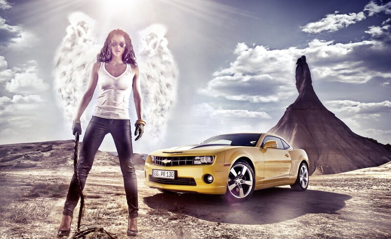 Woman with Angel Wings — Yellow, Dramatic, Afternoon