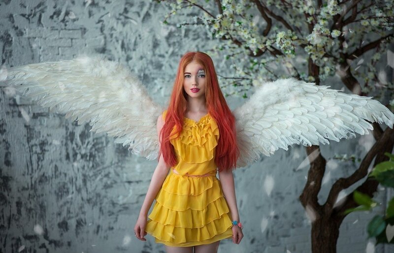 Woman with Angel Wings — Yellow, Serene, Spring